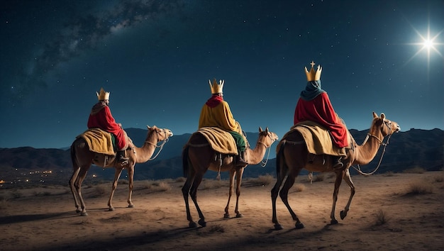 reyes magos going to Bethlehem epiphany day concept