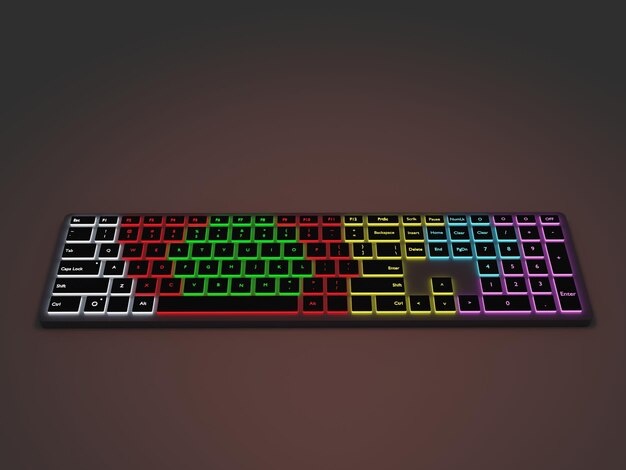 Rgb computer black gaming keyboard with backlit 3d render