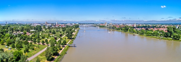 The Rhine between the French city of Strasbourg and the German town of Kehl. Jardin des Deux Rives