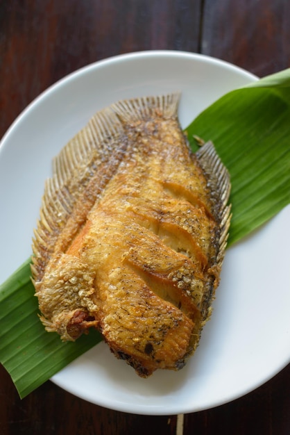 Rhino fish fried on leaf