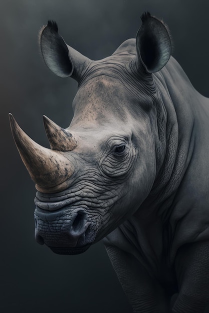 Rhino portrait on dark background AI Generative