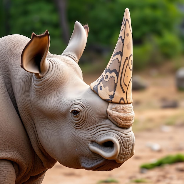 a rhino with a heart on its ear and the word love on it