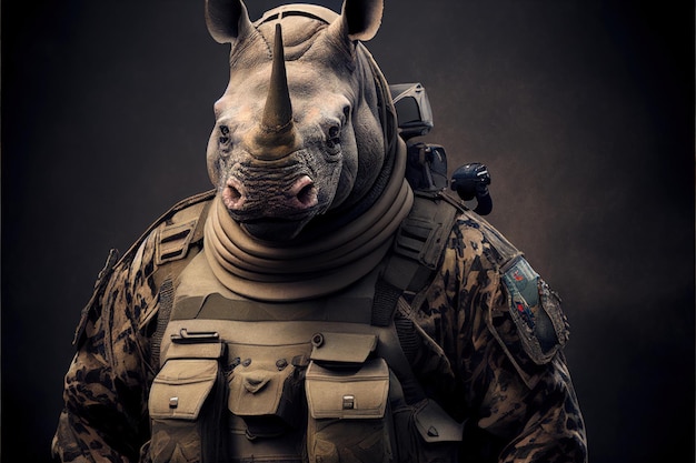 A rhino with a military uniform on it