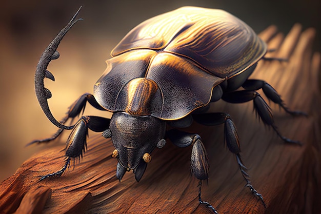 Rhinoceros beetle closeup on a tree branch Generative AI