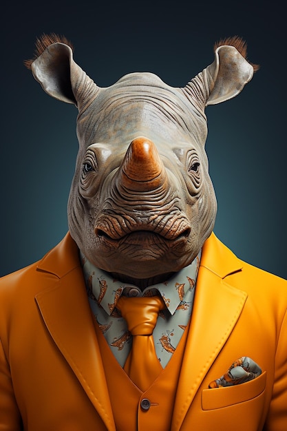 Rhinoceros in Business Attire in Clean Background