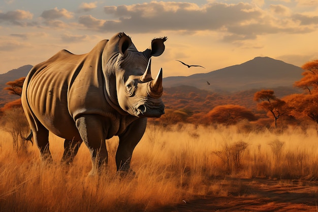 Rhinoceros grazing in the wilderness