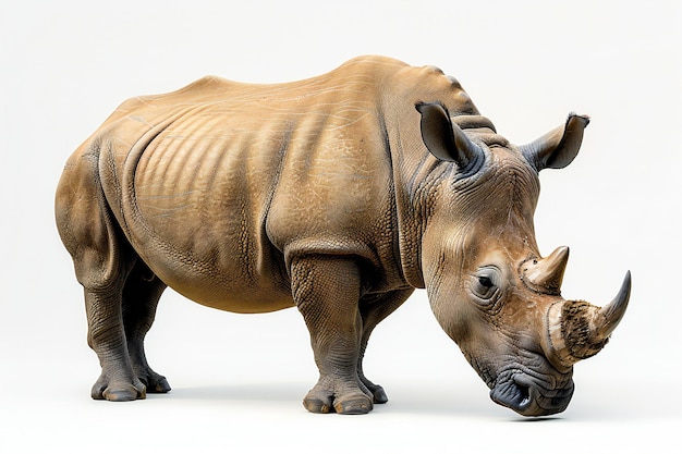 Photo a rhinoceros is standing on a white background