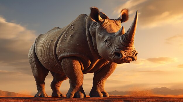 Rhinoceros in the savanna at sunset Generative AI