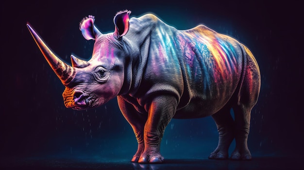 rhinoceros with beautiful colors and light on a dark