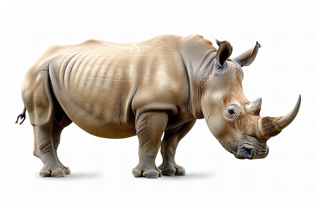 Photo a rhinoceros with a white background and the words rhinoceros on the front