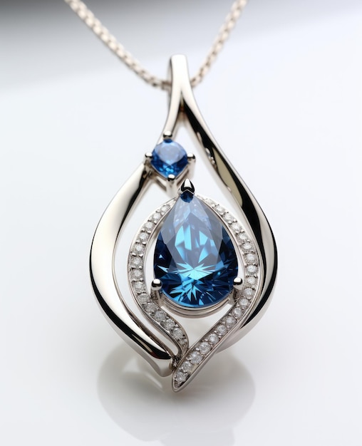 Rhodium plated silver necklace with london blue topaz