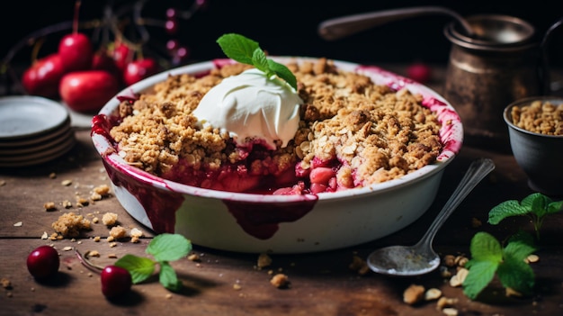 Rhubarb raspberry and ginger crumble