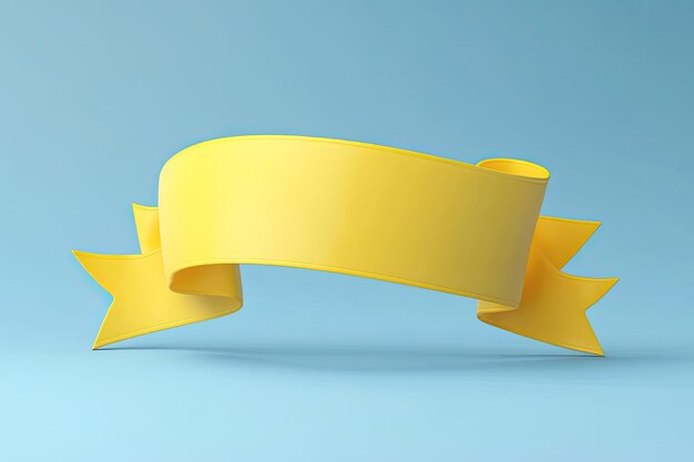 Photo ribbon banner 3d render yellow cartoon badge with empty space for title