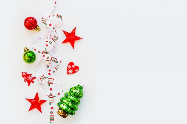 Ribbon with Christmas background, nordic geometric snowflakes.