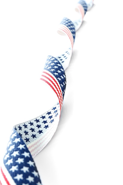 Ribbon with USA flag on white background