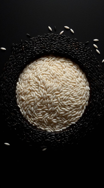 rice in a bowl on a black top view