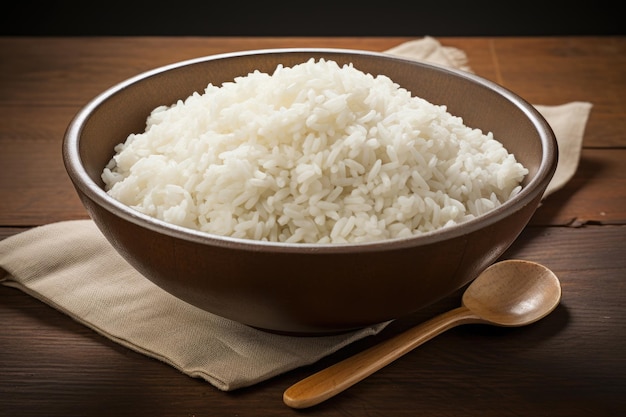 Rice in a bowl on table