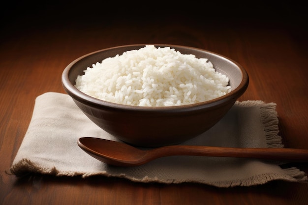 Rice in a bowl on table