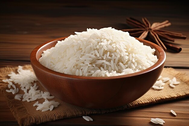 Rice in a bowl on table