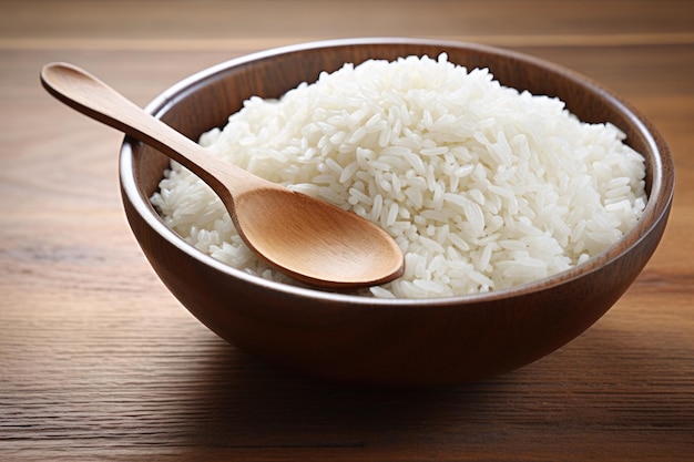 Rice in a bowl on table