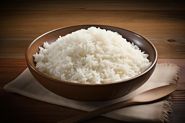 Rice in a bowl on table