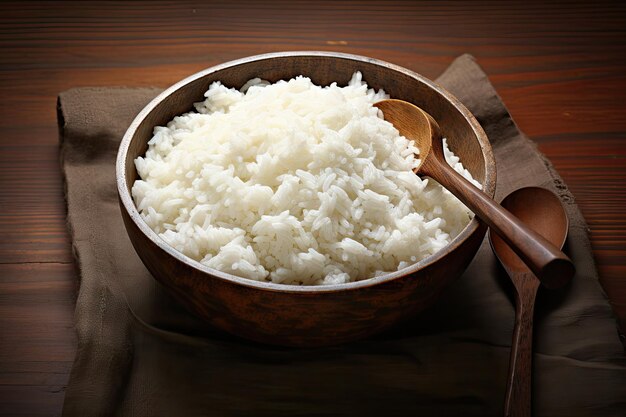 Rice in a bowl on table