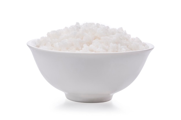 Rice in a bowl on a white background