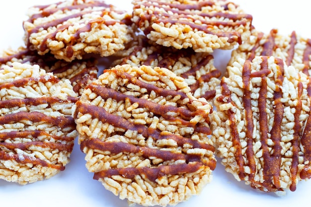 Rice cracker with coconut palm sugar on white