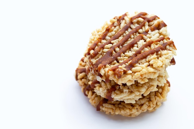 Rice cracker with coconut palm sugar on white