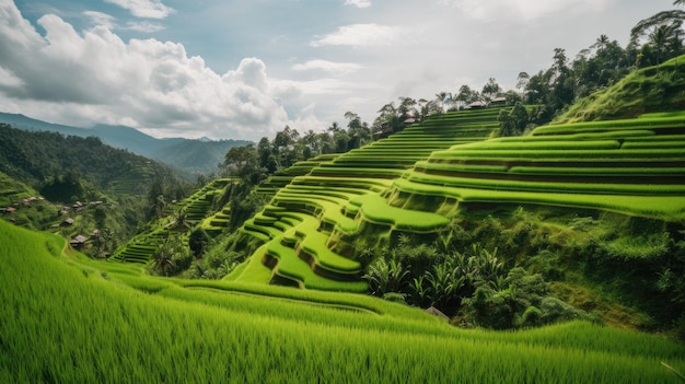 A rice field on the side of a mountain