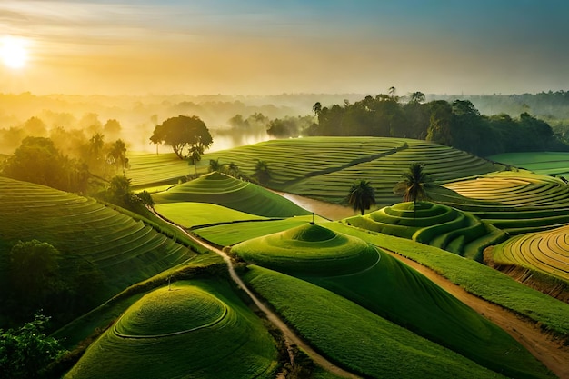 rice fields in the morning