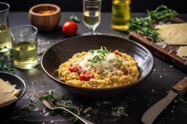 rice flour on kitchen flat lay food photography AI Generative