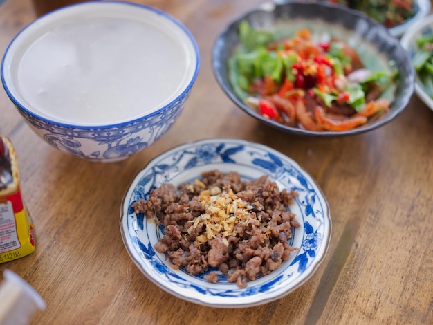 Rice gruel and side dish Concept breakfast THAI STYLE