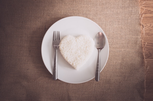 Rice heart shape on whiteplate