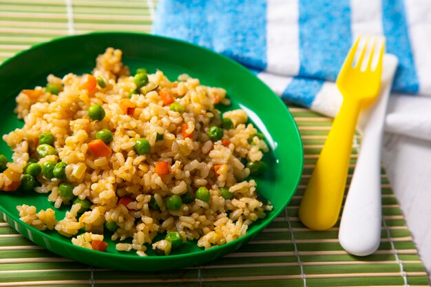 Rice paella with vegetables.