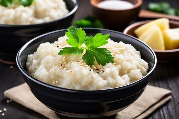 Rice porridge in a white bowl