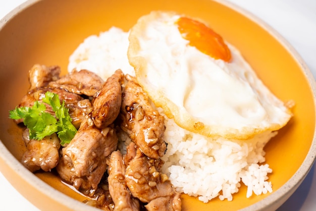 Rice with Garlic Chicken and Fried Egg