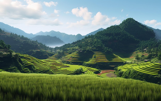 ricefield on mountain at sunny day