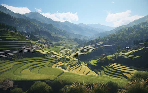 ricefield on mountain at sunny day