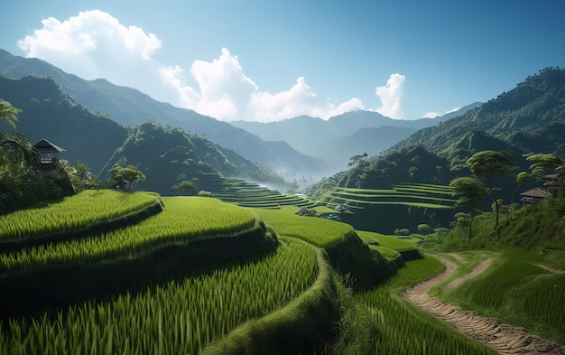 ricefield on mountain at sunny day