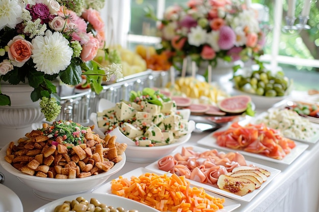 Photo rich breakfast table with variety of ingredients