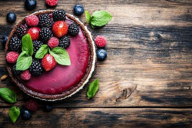 Photo rich cheesecake healthy organic dessert with fresh fruit top view