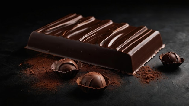 Rich Chocolate Slab on a Black Background Elegant and Tempting