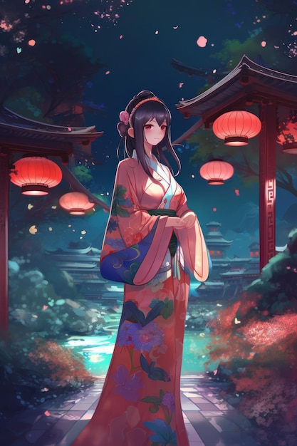 Rich colors luminism anime girl in bio luminescent art work generative AI