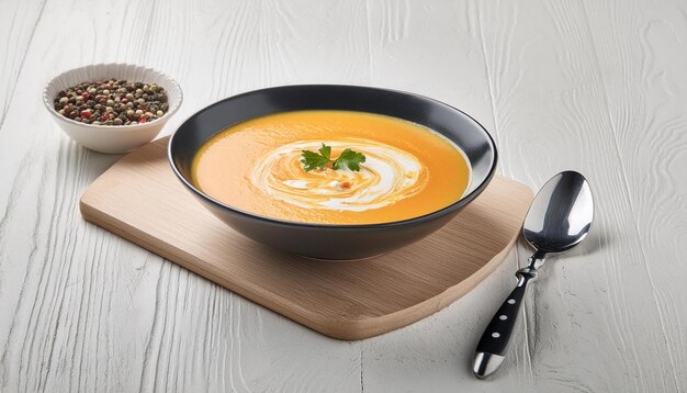 Photo rich and creamy pumpkin soup with fresh garnish