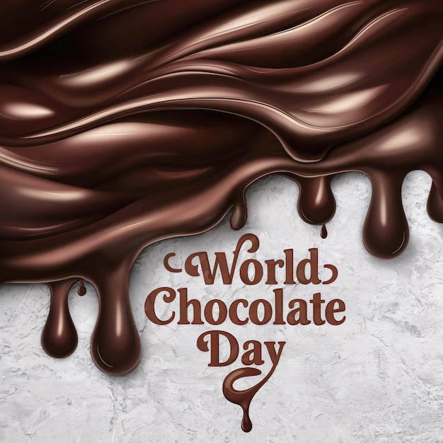 Rich dark chocolate melting down world chocolate day banner or greeting card