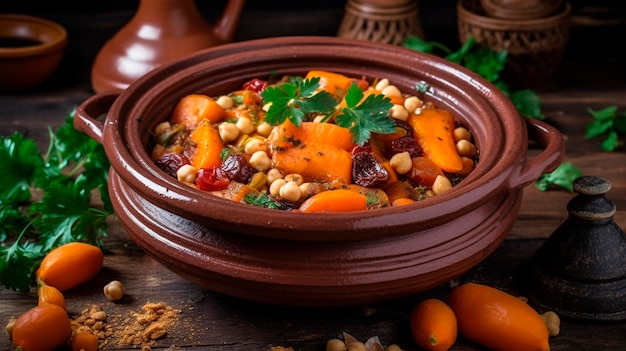 Rich and exotic Moroccan tagine a traditional North African stew Generative AI