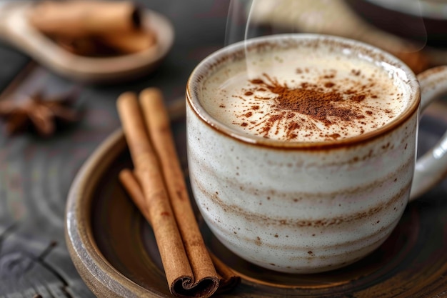 Rich Flavorful Coffee Steaming Cup with Cinnamon Sticks