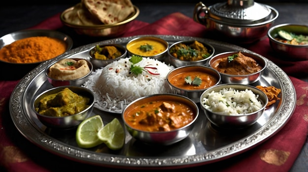 Photo a rich indian thali featuring a variety of dishes