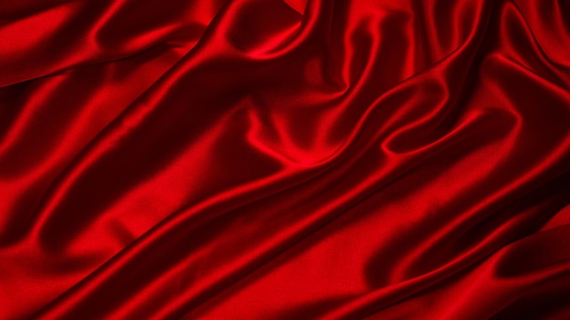 Rich and luxury red silk fabric texture surface. Top view.